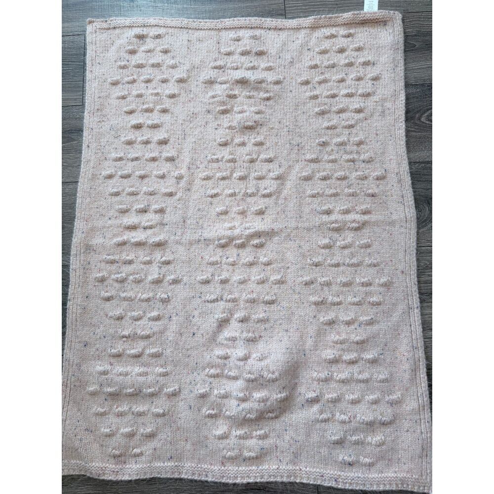 Pottery Barn Kids Knitted Baby Crib Blanket Pastel Pink Tweed Fuzzy Soft